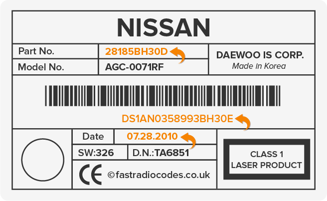 Nissan Daewoo Serial Number Label 